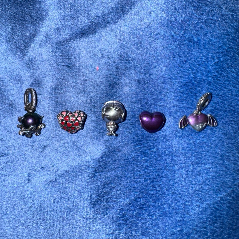 Preloved Original Pandora Moments Charms Murano Snowflake Purple Heart Raindeer Rocket Love