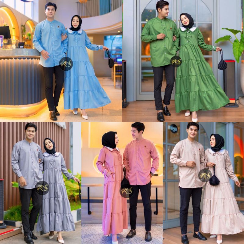 GAMIS COUPLE LEBARAN COUPLE MUSLIM KEKINIAN BAJU COPEL TERBARU GAMIS SUSUN MODERN