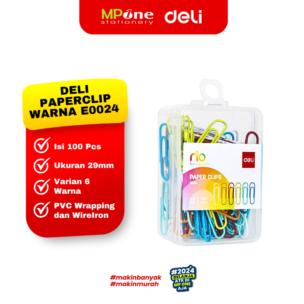 

DELI Paperclip Kertas Warna Warni E0024 / 1 Box Klip Kertas isi 100pcs klip warna
