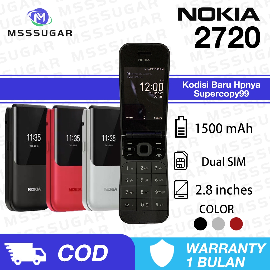 X61_ Nokia 2720 Flip Phone 2G Dual Sim Garansi Lipat