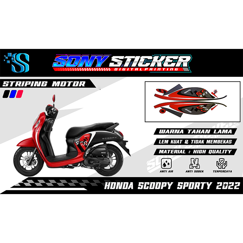 Stiker List Body Motor Scoopy Sporty 2022 - Striping Standar Honda Scoopy Sporty Tahun 2022