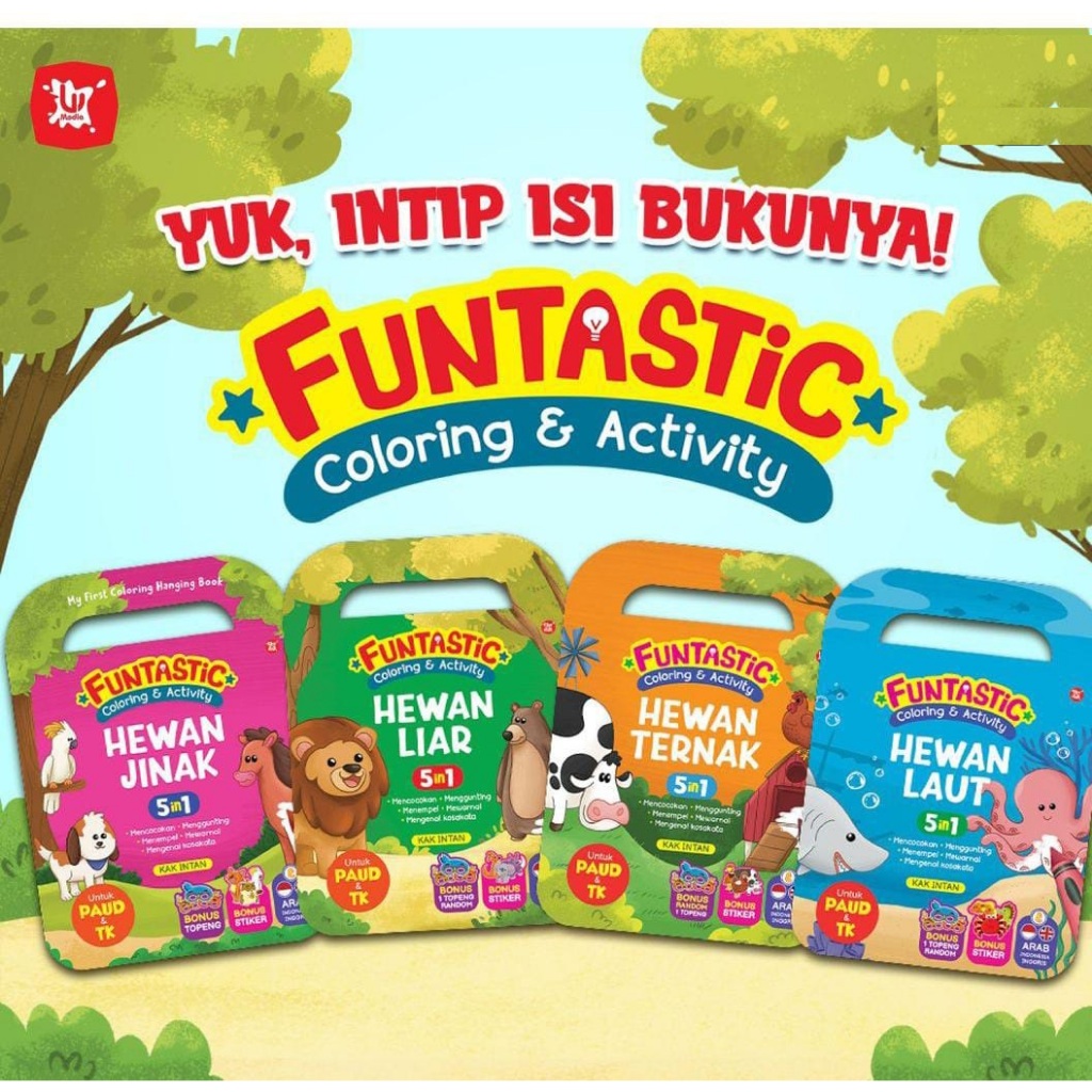 Buku Mewarnai Untuk Anak Funtastic Coloring and Activity Hewan Jinak - Hewan Liar - Hewan Ternak - H