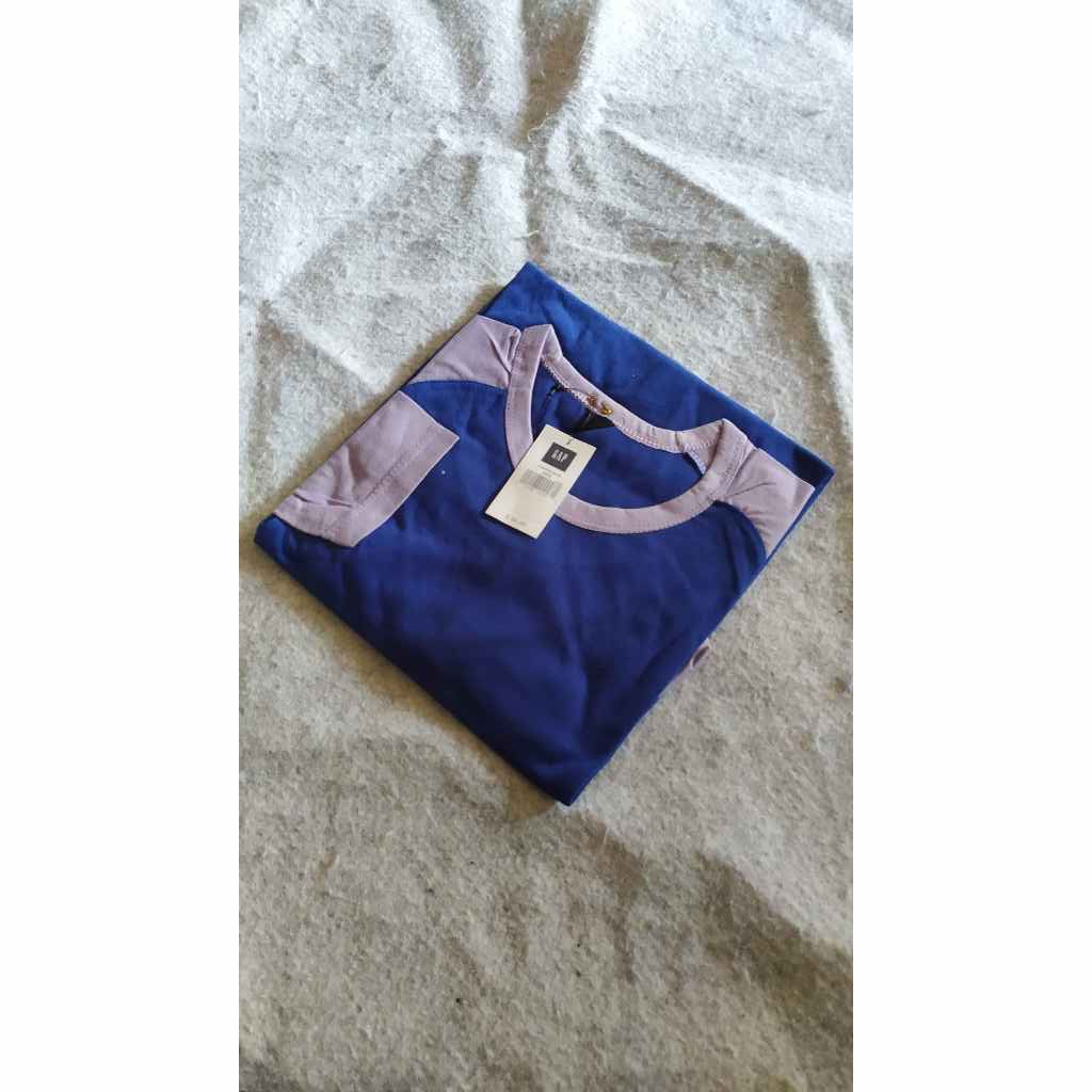 Kaos Raglan Panjang Biru Lengan Ungu Muda