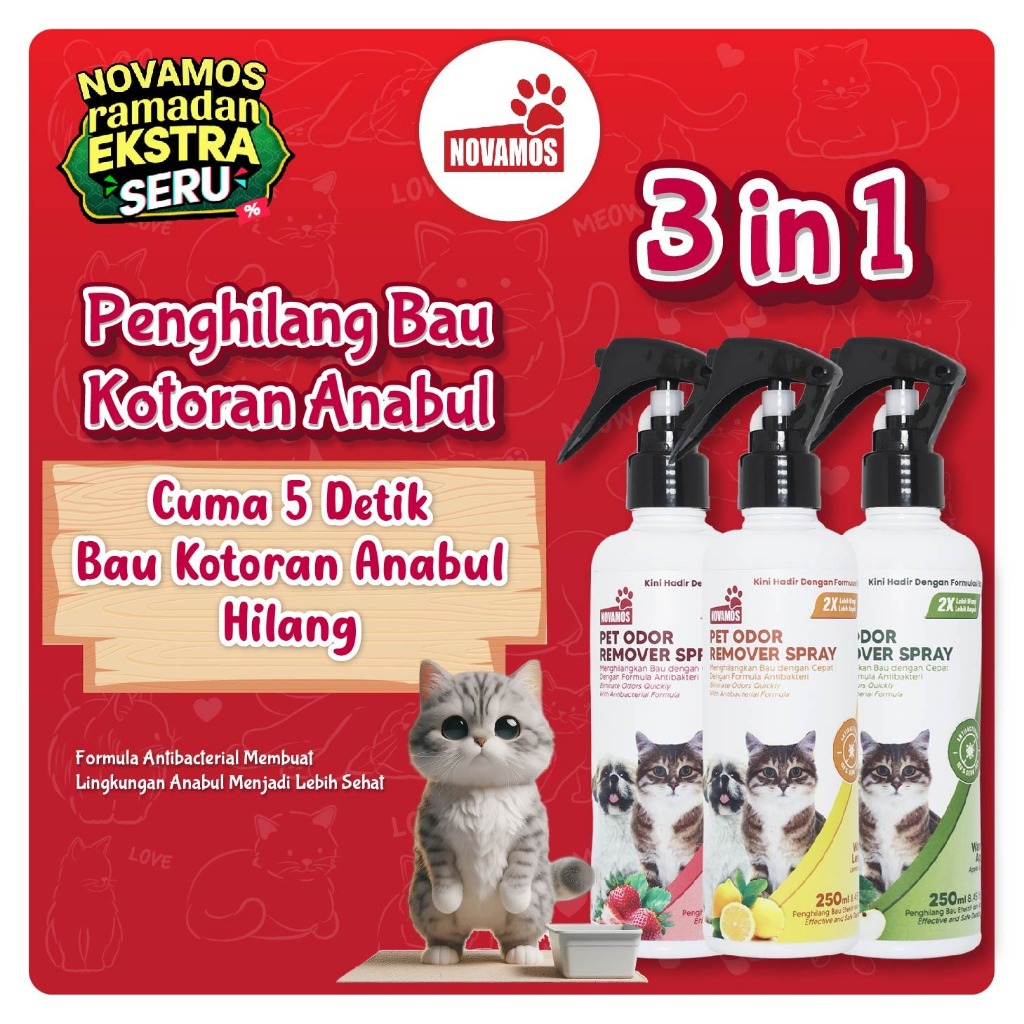 NOVAMOS 3in1 Penghilang Bau Kotoran Kucing dan Anjing (Paket All Varian)