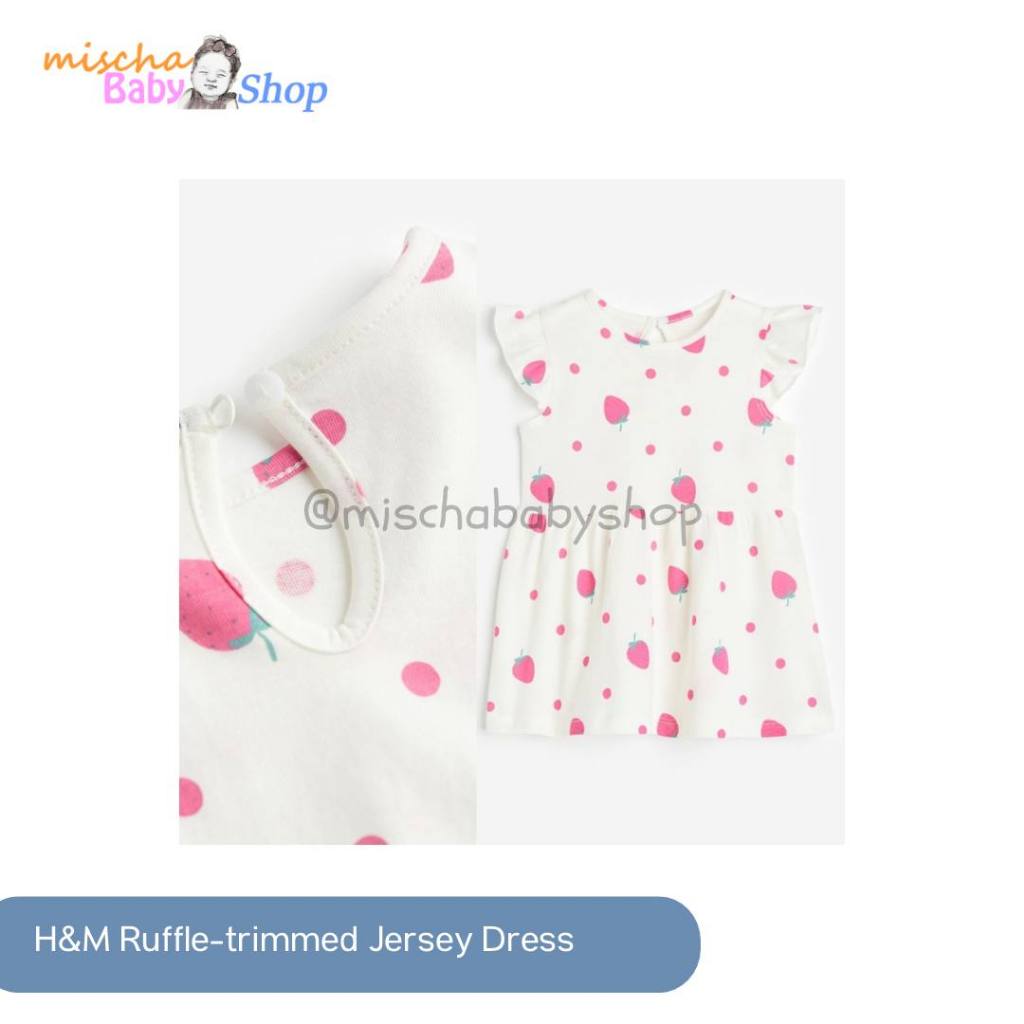 H&M Ruffle-trimmed Jersey Dress White/Strawberries | Pakaian Anak Bayi Perempuan