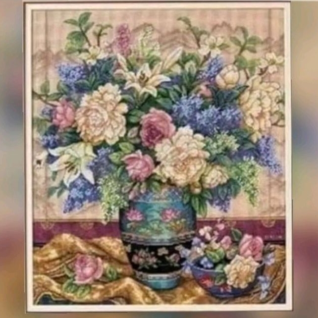 PaKet kristik bunga oriental splendor bunga peoni mawar elegan cross stitch 14ct sulaman kerajinan t