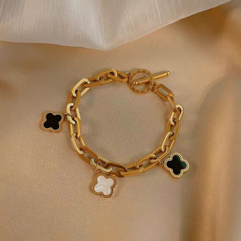 GELANG TITANIUM MODEL RANTAI CLOVER ASLI TITANIUM ANTI KARAT