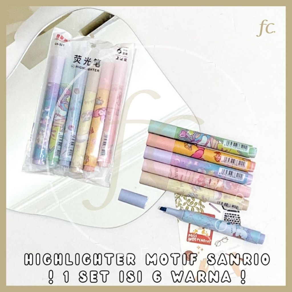 

1 Set isi 6 Pcs Pouch Highlighter / Color Marker Spidol Penanda Warna Motif Sanrio Cinnamoroll Pompompurin My Melody Hello Kitty Little Twin Star Vintage HG-1199 Premium Harga Grosir Ready COD