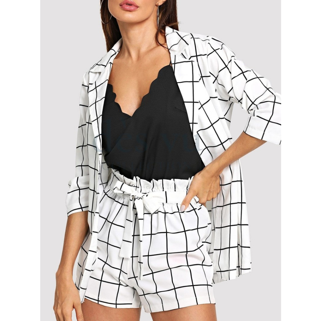 DESVU - Urban Checkered Combo | Setelan Blazer Celana Pendek / Blazer Kotak-Kotak / Setelan Wanita