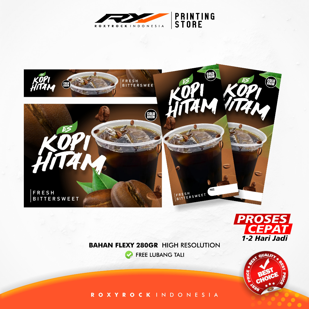 Spanduk ES KOPI HITAM / Spanduk Usaha Es Kopi Hitam 1 Set Isi 4 PCS by ROXYROCK