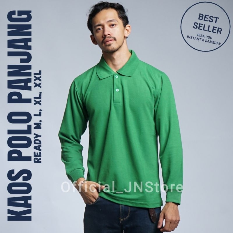 KAOS KERAH POLOS PANJANG HIJAU FUJI | POLO PANJANG I Polo Shirt |  Long Sleeves Polo Shirt | Kerah P