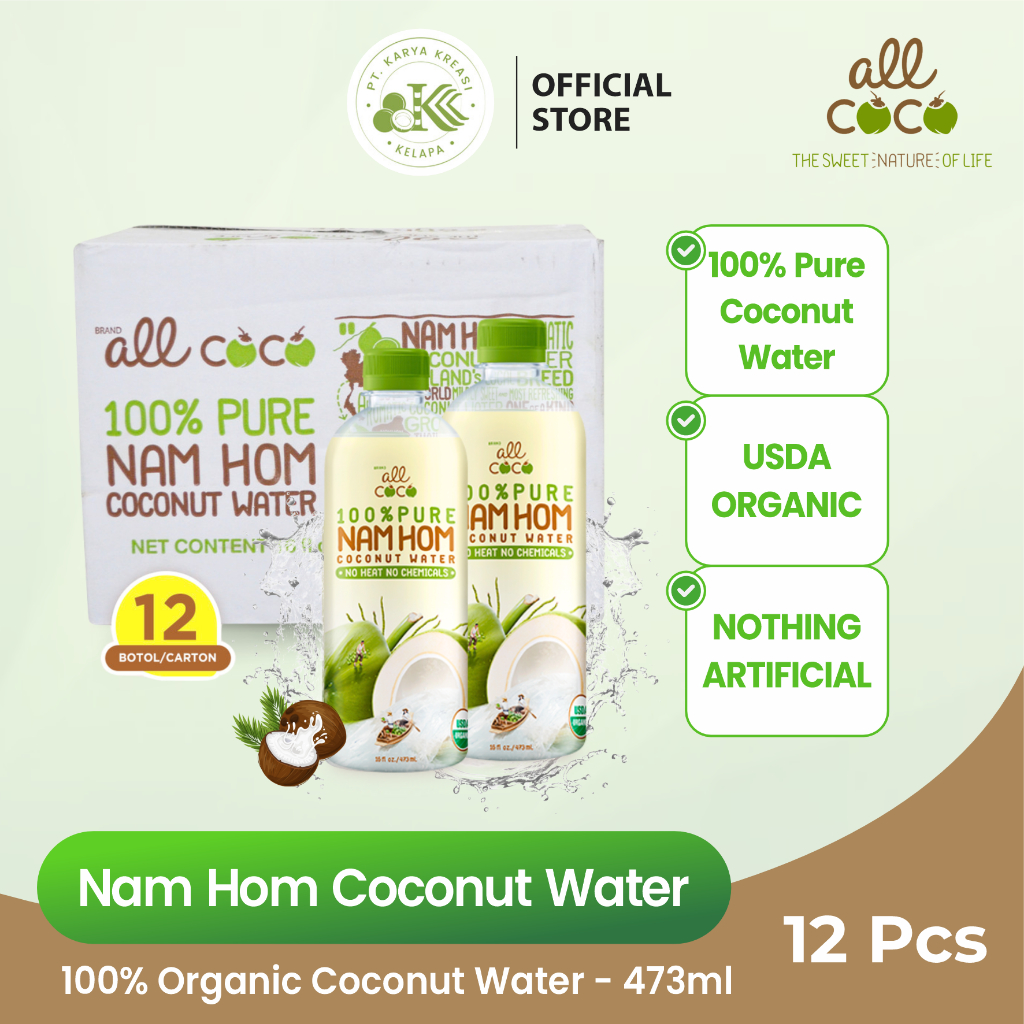 

All Coco Nam Hom Organic Coconut Water Air kelapa Murni 473ml - 12 pcs