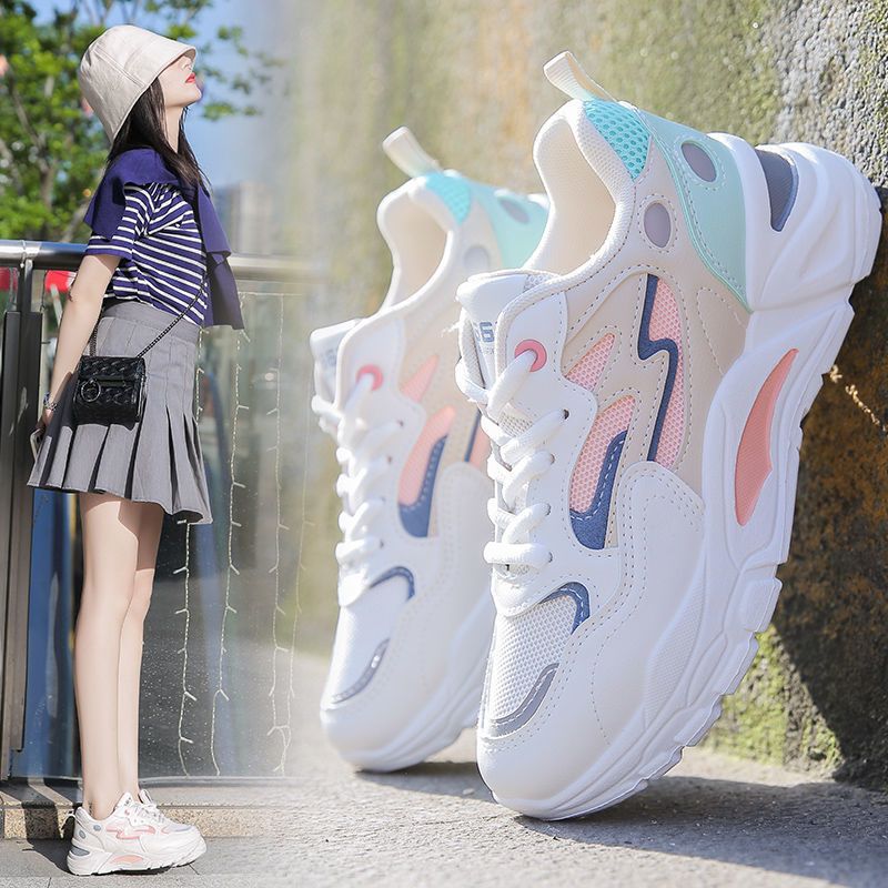 DENDEN.ID Wanita Sneaker Sepatu Sneaker Wanita Putih Tinggi Model Korea Import Bahan PU Ringan dan N