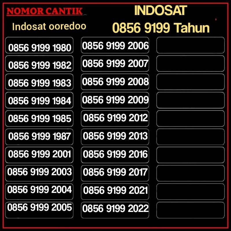 Nomor cantik indosat tahun