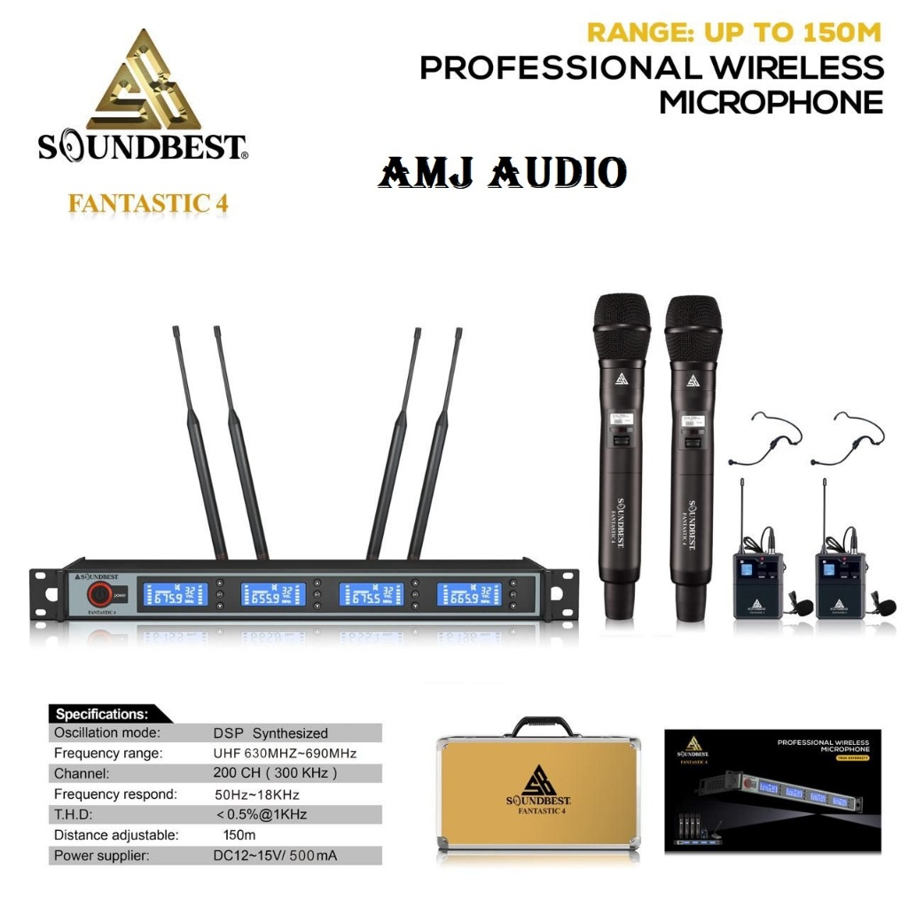 Mic Wireless Soundbest Fantastic 4 Original 4 Mic 2 Pegang 2 Clip On