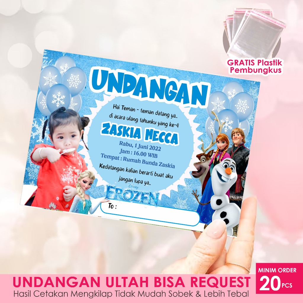 Undangan ulang tahun anak Perempuan  tema frozen - undangan ultah elsa