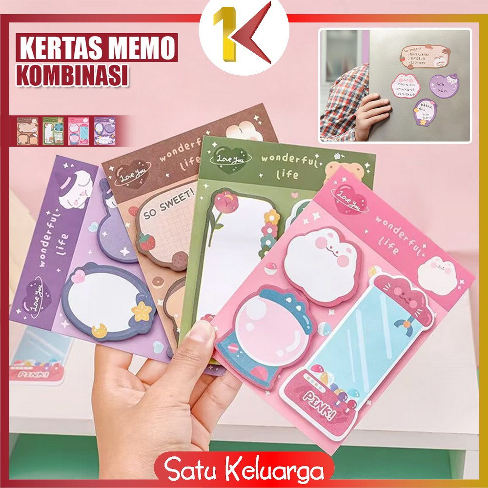 

SK-A89 Sticky Note 3 IN 1 Motif Kartun Bear Cat Kertas Memo Kombinasi Pola Hewan Lucu / Tempelan Kertas Catatan Pembatas Buku 60 Lembar Memopad