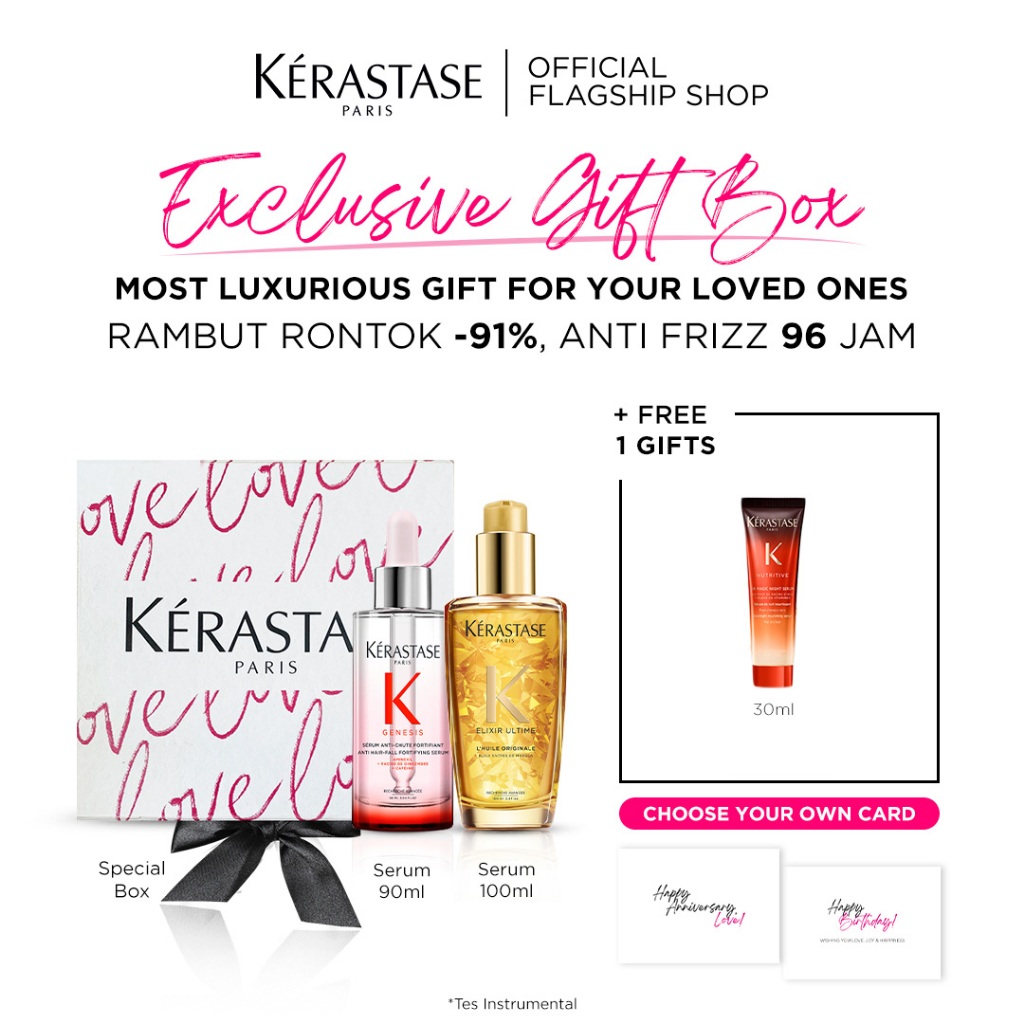 Kerastase Special Edition Gift Box -  Serum Rambut Rontok dan Patah &amp; Anti Frizz Hair Serum - Serum Genesis 90ml &amp; Elixir Ultime Original 100ml