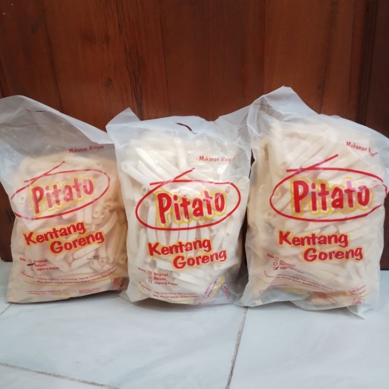 

Pitato kentang goreng rasa original, balado, dan jagung bakar 250gr Snack Camilan