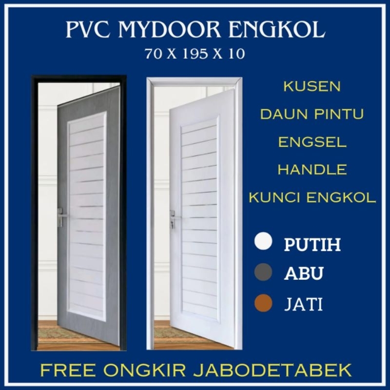 Pintu PVC Kamar Mandi Full Panel Minimalis MD Kunci Engkol | Pintu WC Plastik | Pintu Toilet PVC | Pintu Kamar Mandi Estetik