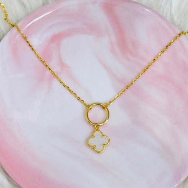 kalung fancy clover putih bulat elegant cantik emas asli kadar 700