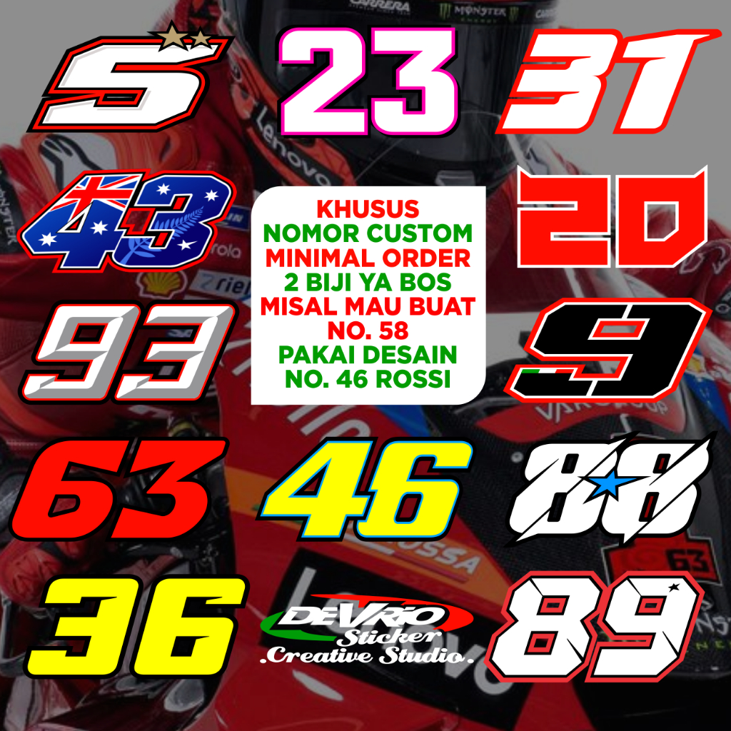 Stiker Motor Nomor Moto GP Start Balap untuk Windshield (Cutting Sticker Custom Variasi) Motor Mobil