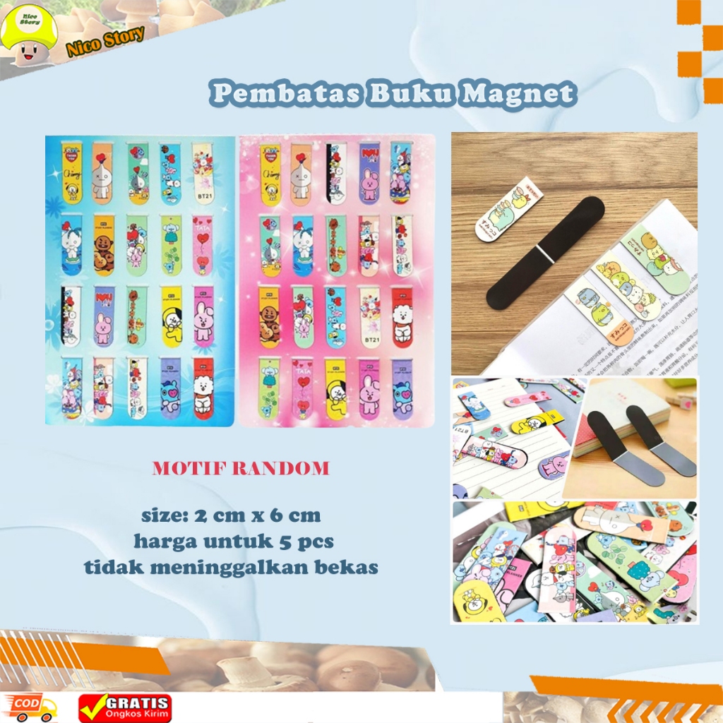 

(NCS) Pembatas Buku Kertas Bookmark Magnet Tempel Motif Karakter Sanrio 5 PCS