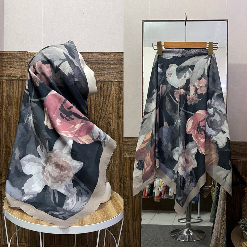 HIJAB VOAL MOTIF BUNGA TERBARU BUNGA WAMAR MERAH/HIJAB VOAL BUNGA SERIS