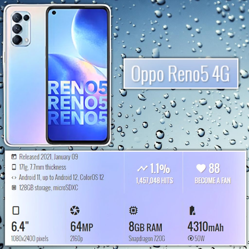 HP Oppo Reno 5 Second Murah + RAM 8 GB + ROM 128 GB - Prosesor Gaming Snapdragon 720G