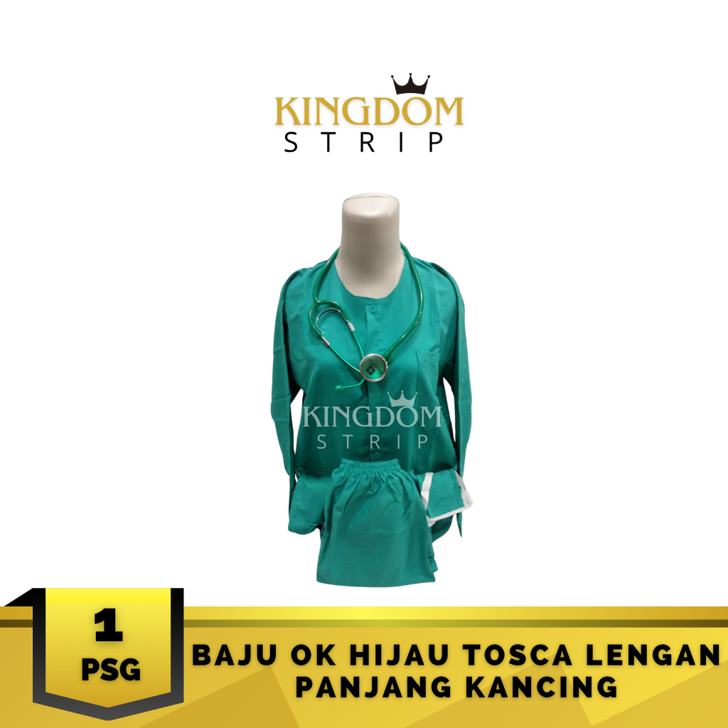Baju OK Hijau Tosca Lengan Panjang Baju Kancing Celana Karet