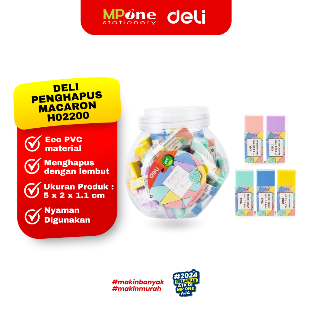 

DELI Eraser Macaron H02200/ Penghapus Karet PVC Warna Pastel Deli EH02200