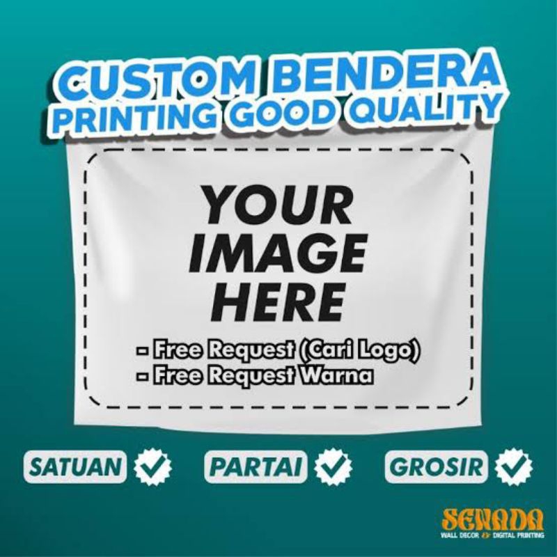 BENDERA CUSTOM 200X150cm, BENDERA SATUAN, BENDERA PRINTING, GIANTLAG CUSTOM, JASA CETAK BENDERA PAKA
