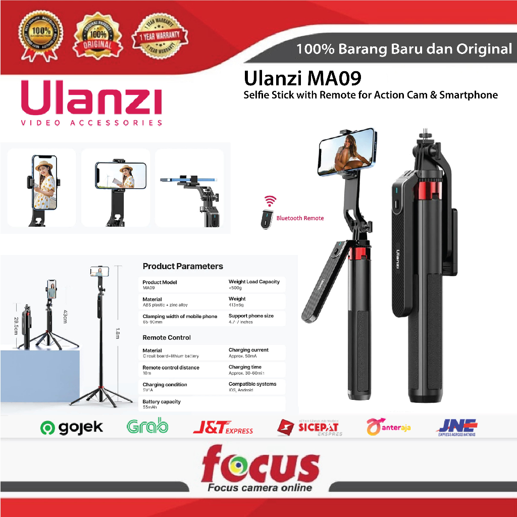 Ulanzi MA09 Bluetooth Remote Control Selfie Stick for GoPro or Smartphone (M013GBB1)