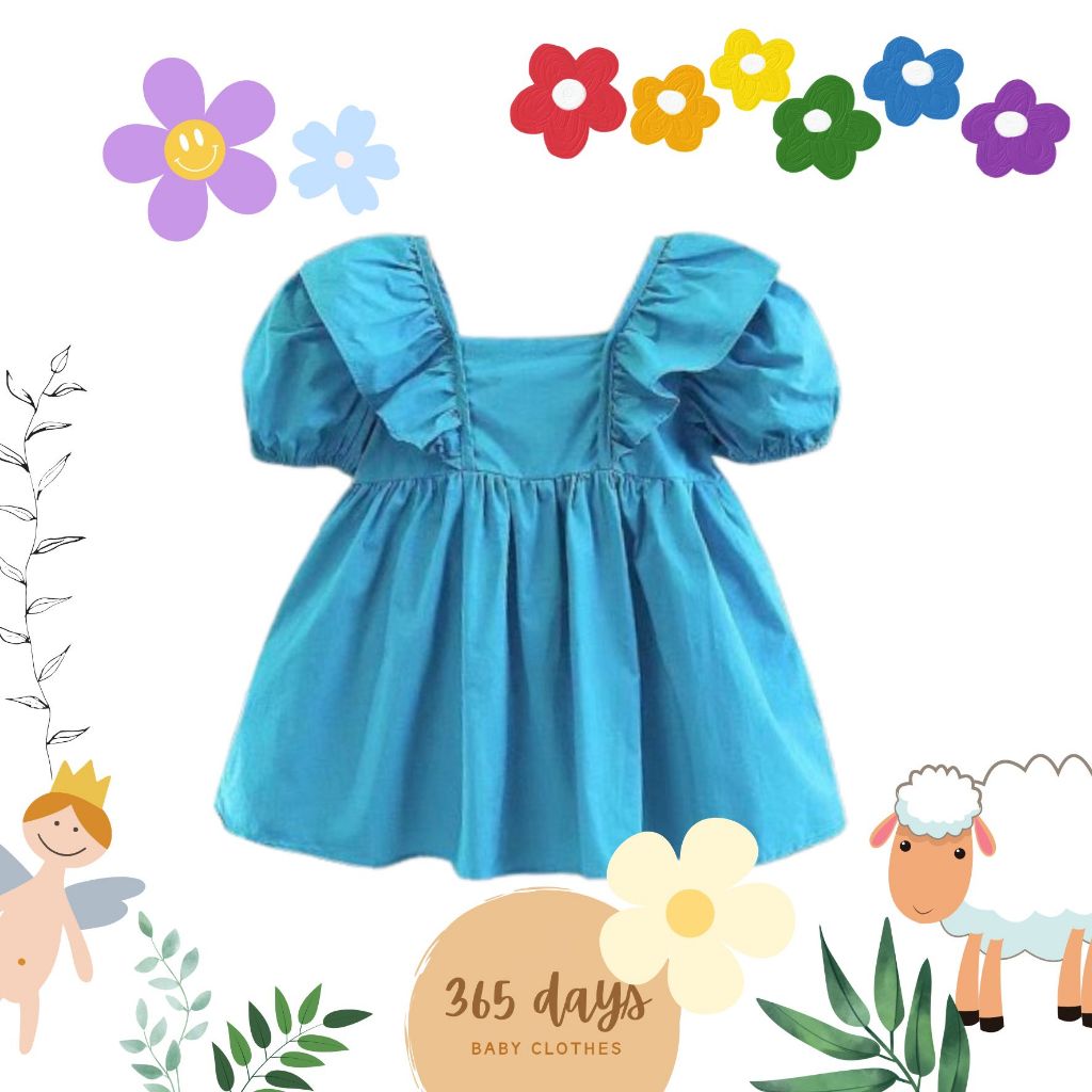 Dress Biru anak perempuan, DRESS HARGA MURAH HARGA GROSIR, warna biru laut polos