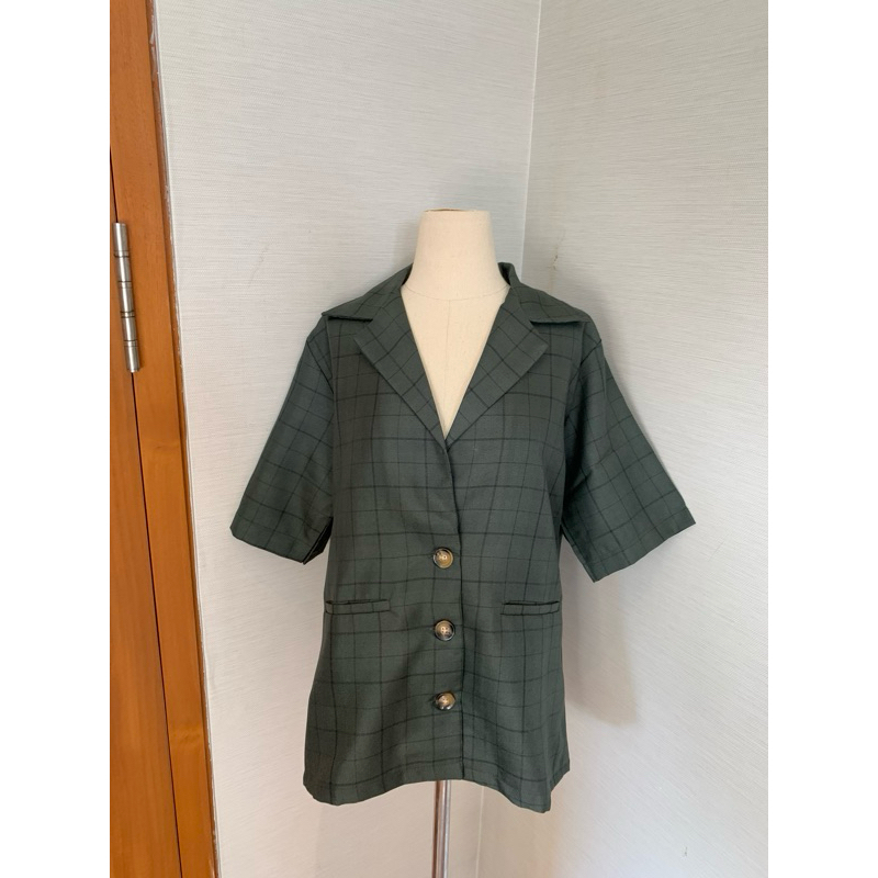 Blazer Lengan Pendek Atasan Wanita Korea Elegan Kasual