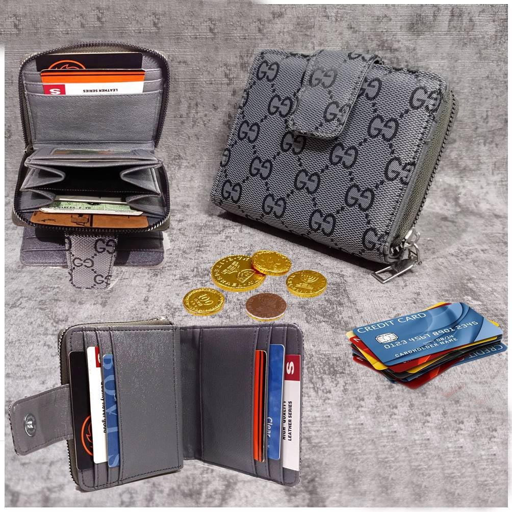 Dompet Lipat Pria Wanita Kulit Resleting Favor Kanvas