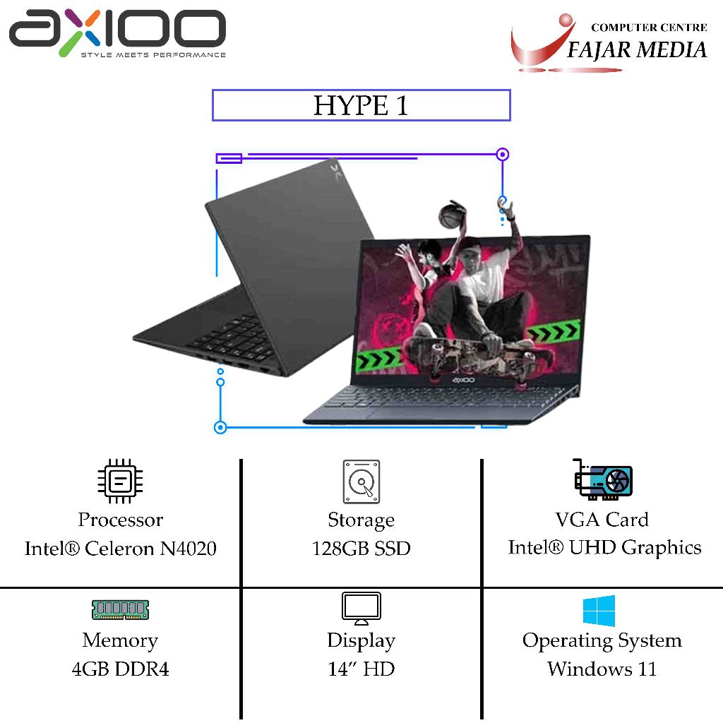 LAPTOP AXIOO MYBOOK HYPE 1 N4020 4GB 128SSD W11 14.0