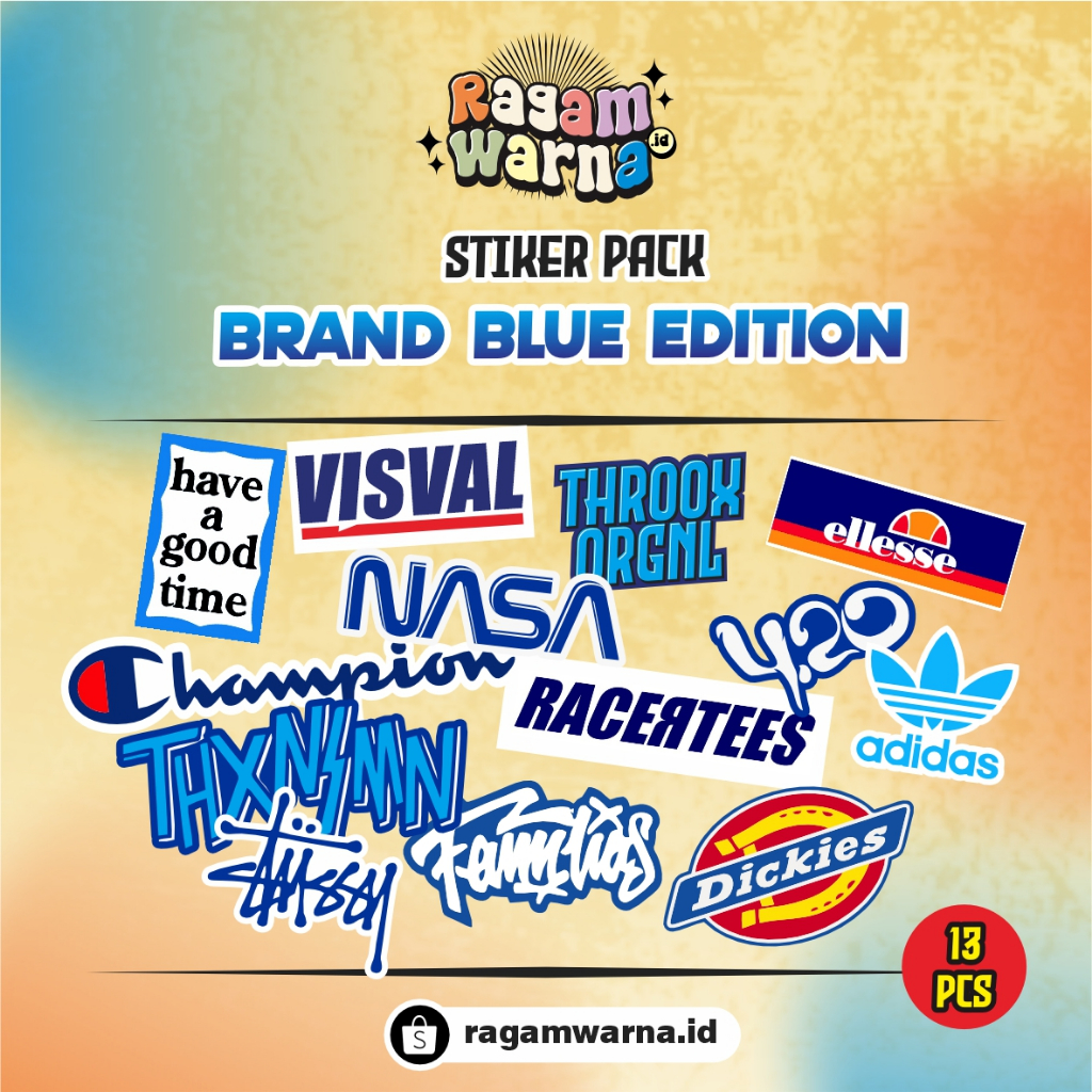 

Stiker Brand (Blue Edition) Dickies, Thxsmn,Visval,Stussy,Ellese, Adidas, Champions (13pcs)