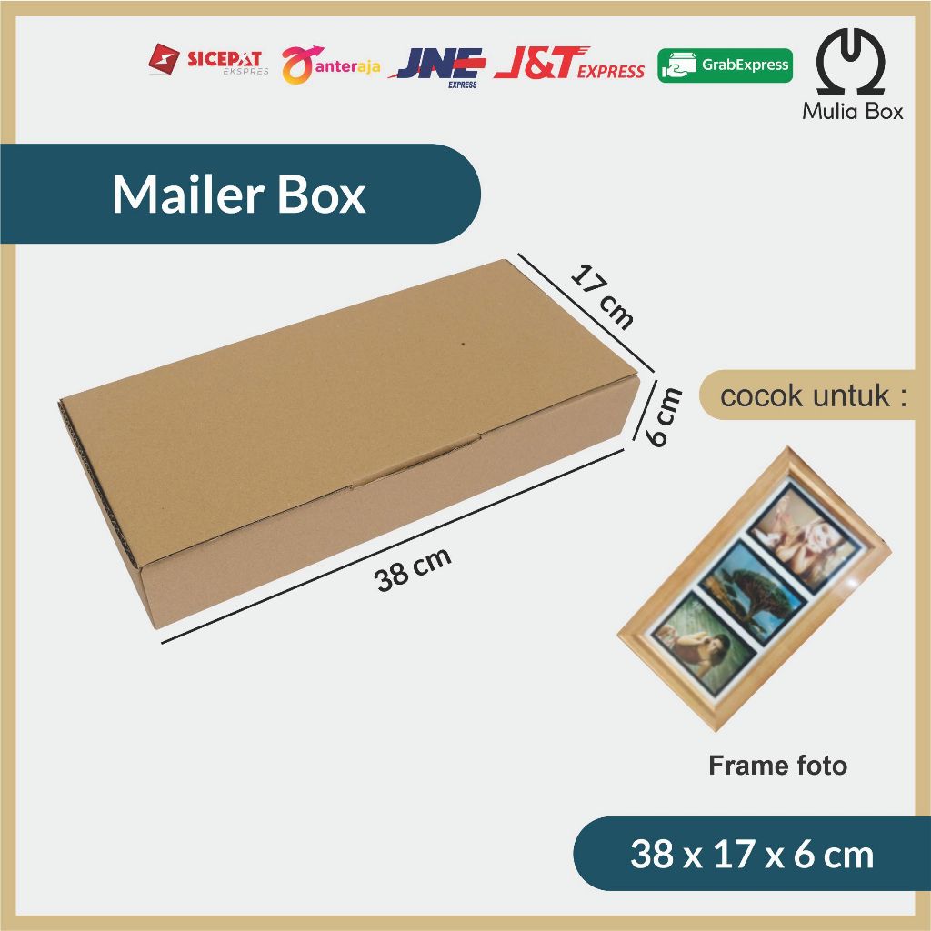 

Kardus Packing Mailer Box 38 x 17 x 6 cm Corrugated Die Cut Karton Sedang Frame Bingkai Sejadah