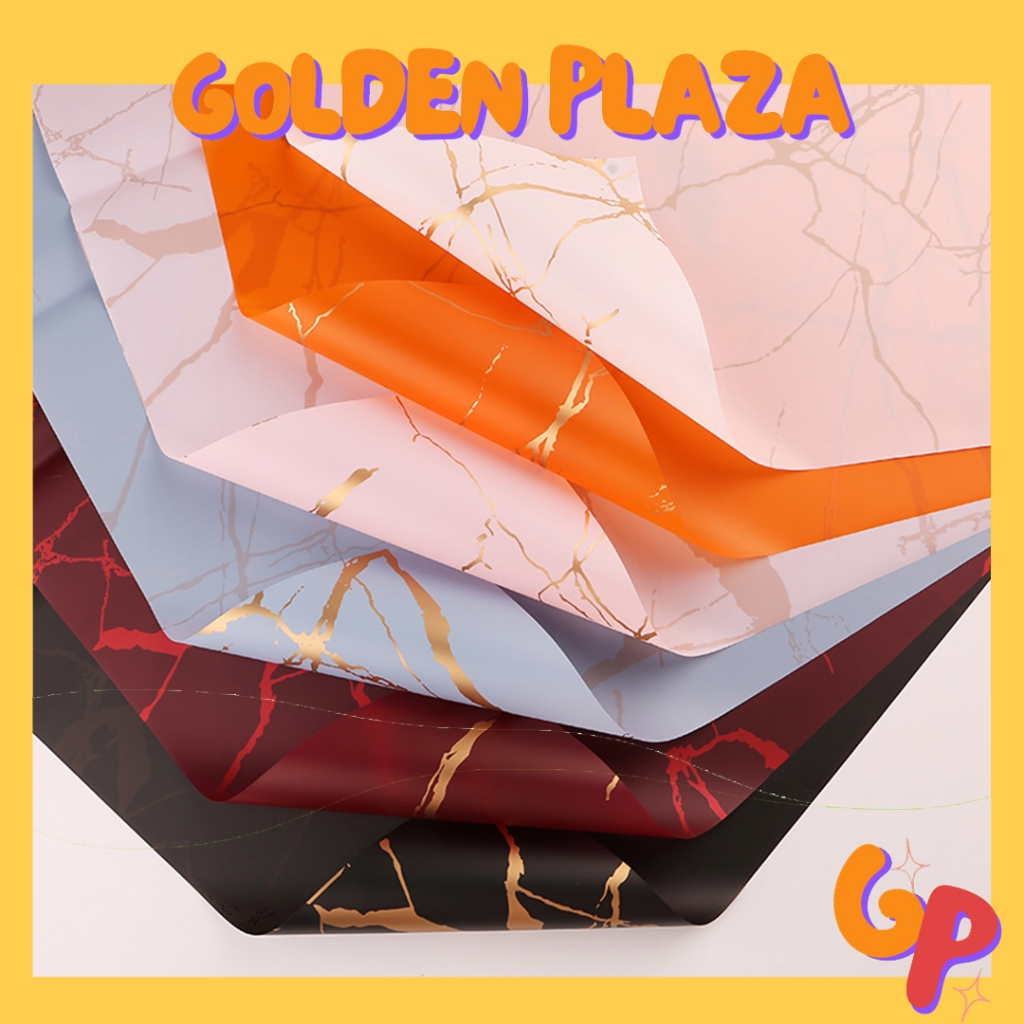 

(1 PACK ISI 20 LEMBAR) Flower Wrapping Paper Marble Kertas Bunga Buket Motif Marble Gold Cellophane Florist KB6036