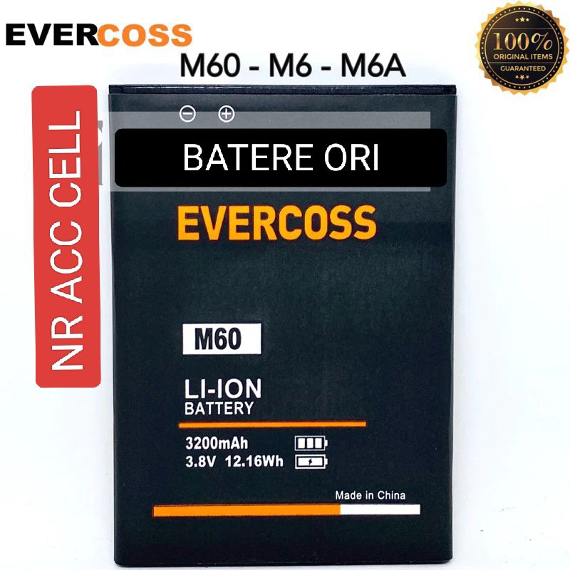 Batere Evercoss M6A M60 M6 3.8V 12.16Wh 3200mAh Baterai Evercoss Original
