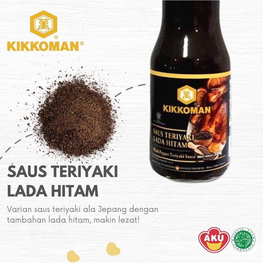 

Kikkoman Saus Teriyaki Lada Hitam 300gr - Kikkoman Blackpepper Teriyaki Sauce Halal - Saus Blackpepper Premium