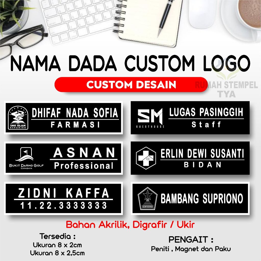 KHUSUS CUSTOM PAKAI LOGO Nametag / Nama dada Ukir (Grafir) / Nama dada grafir murah/ NAMETAG  PROMO