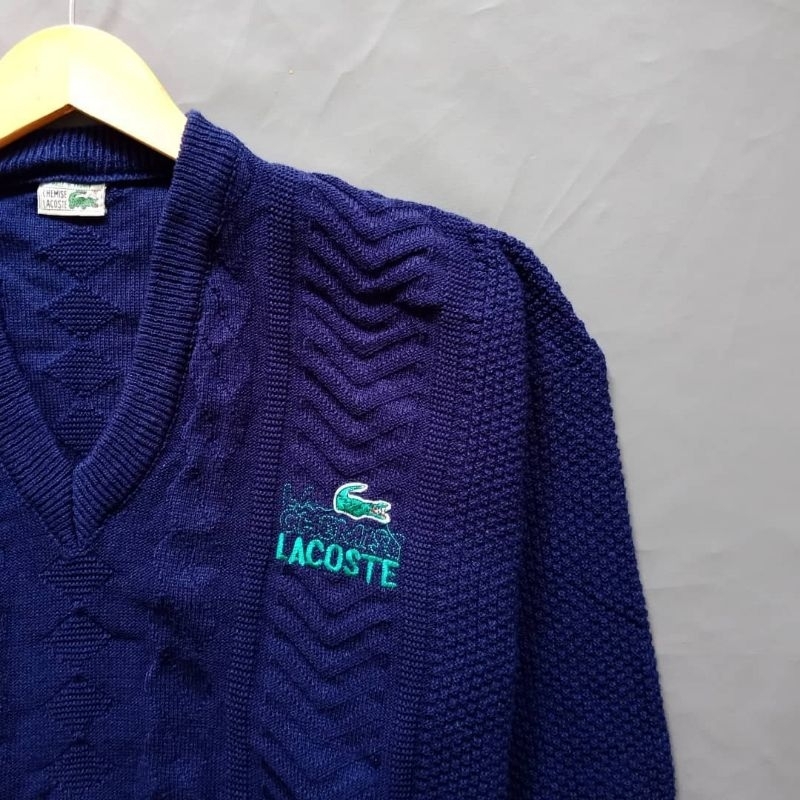 Sweater Knit Lacoste rajut vintage navy blue