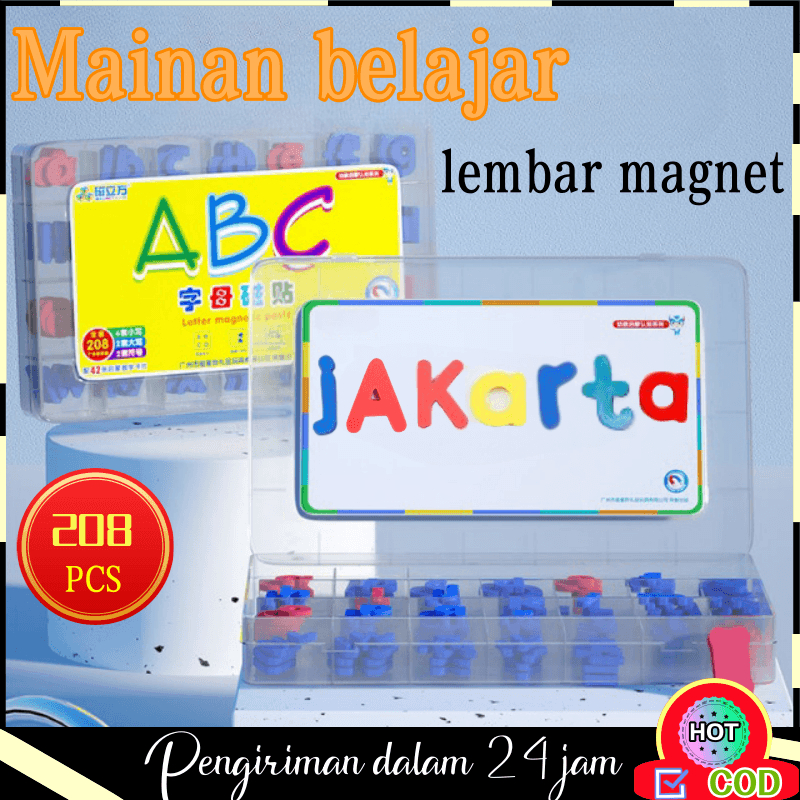 Mainan Pendidikan Alat Pembelajaran Membaca Inggris untuk Anak Magnet Abjad dan Angka 208 PCS+ Bahan