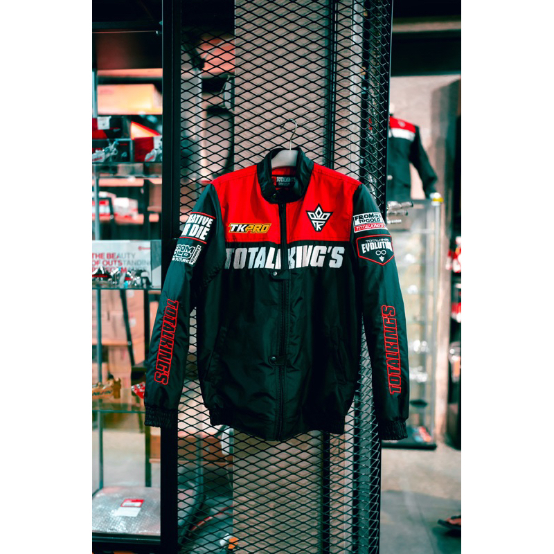 Jaket Total King TKPro Limited Edition Warna Merah Hitam Bahan Anti Air Logo Bordir