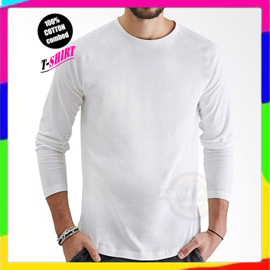 Kaos Pria Distro Lengan Panjang Putih Polos