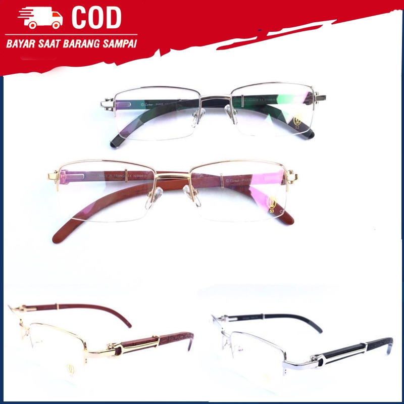 Frame kacamata half Cartier 6199816  motif kayu rimless