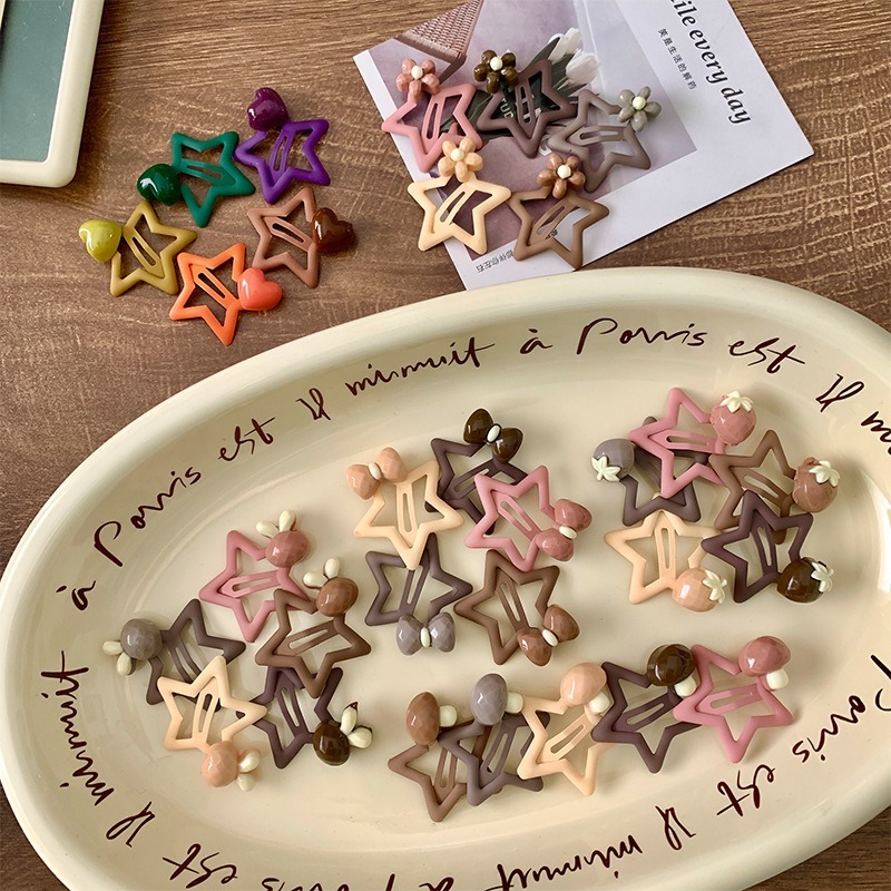 5 Pak Jepit Rambut Bintang Warna Solid Jepit Rambut Warna Campuran Set Jepit Rambut Korea Hadiah Aks