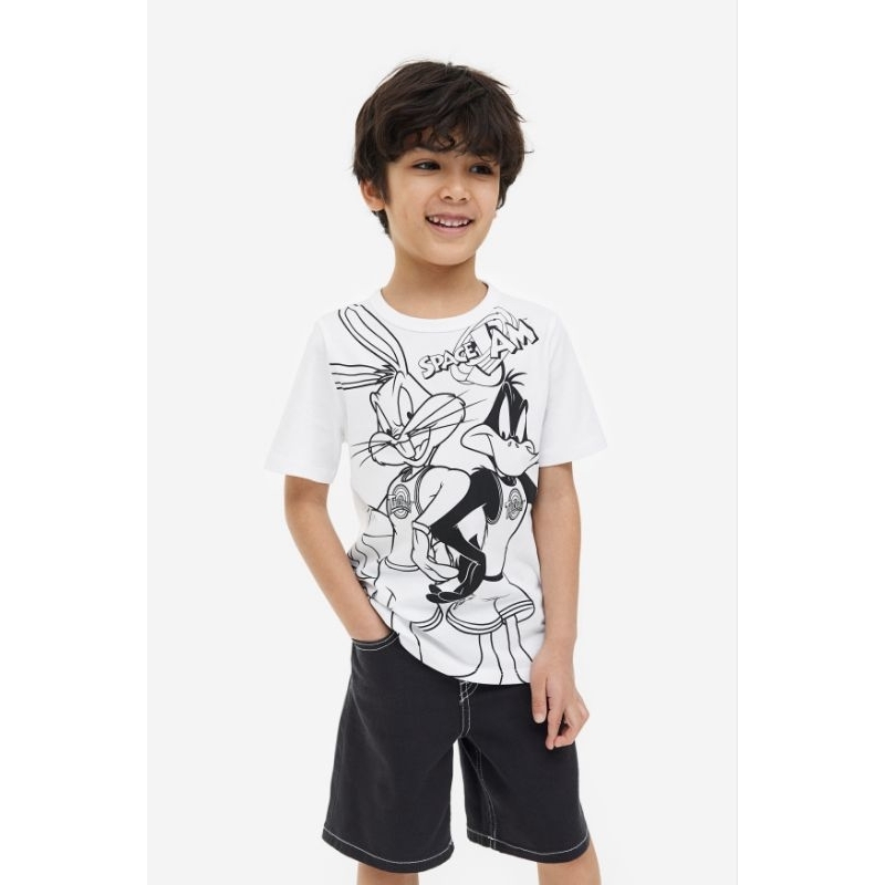 H&M Original Printed Cotton T-Shirt White/space Jam